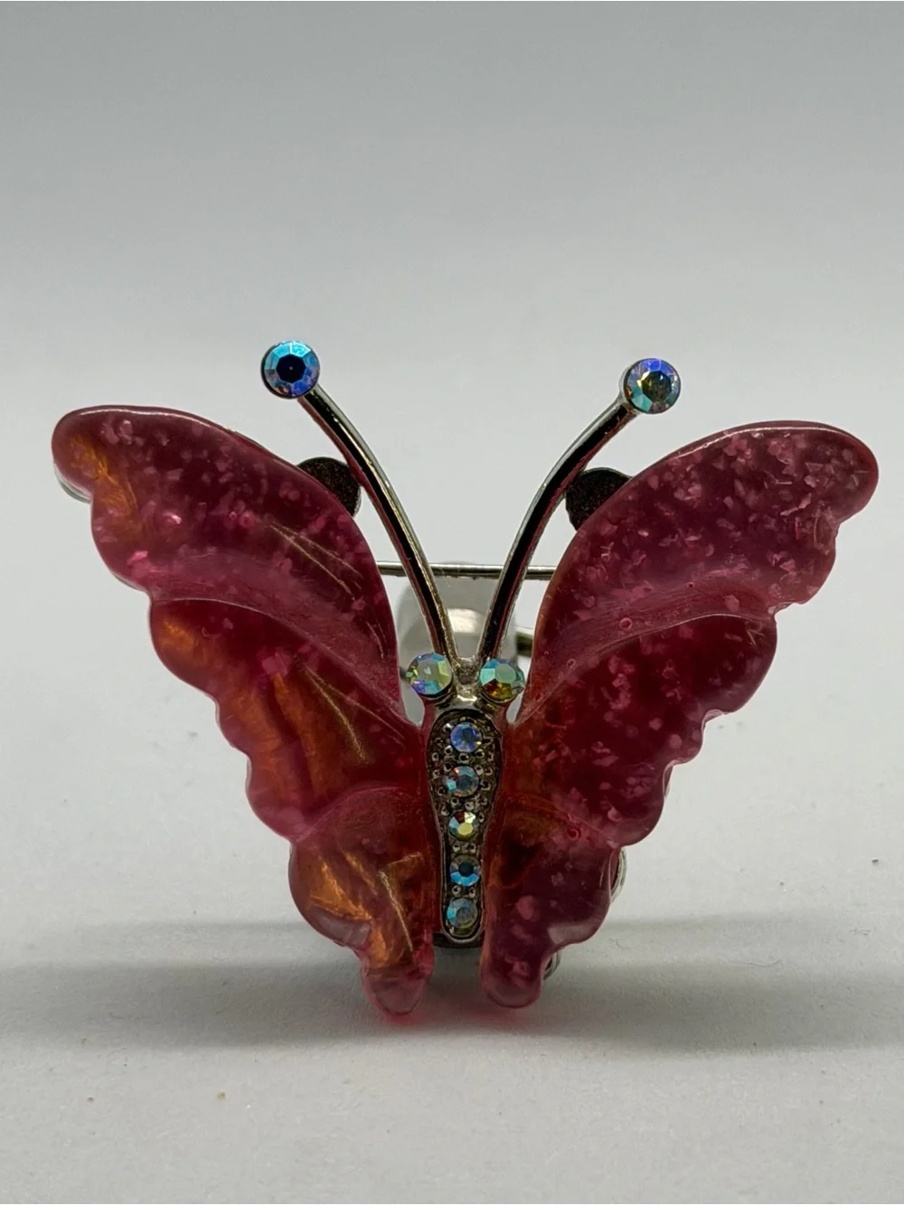 Pink Butterfly Brooch with Rhinestone Accents